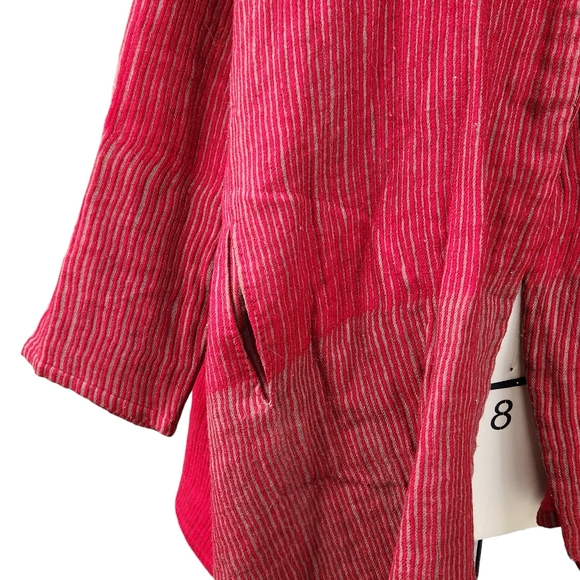 Neeru Kumar Wool Striped Cropped Swing Jacket Coat pockets open S M lagenlook - Picture 3 of 11